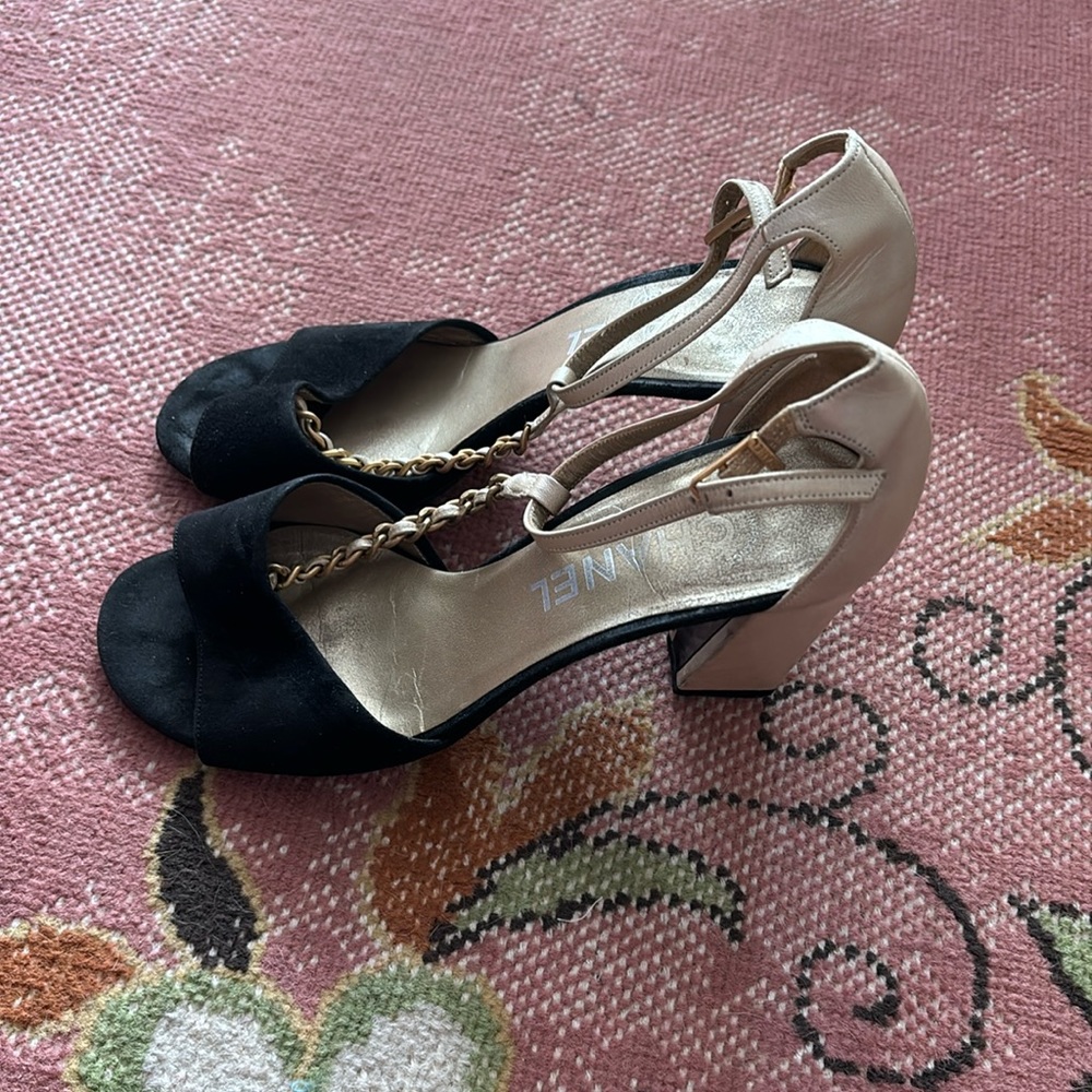 T-front suede/ leather open toe shoes